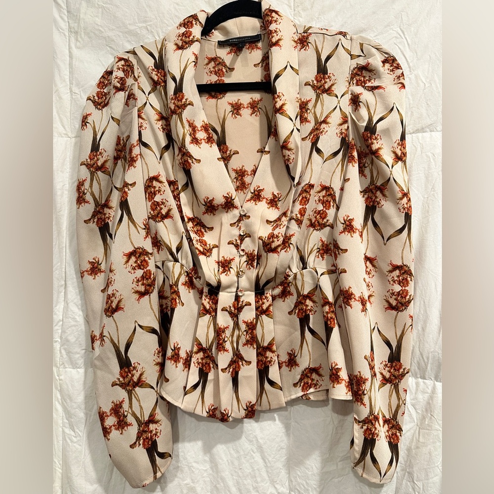 BCBG MAXAZARIA pink floral printed blouse